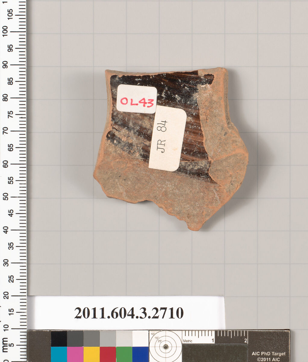 Terracotta fragment of an olpe (jug), Terracotta, Greek, Attic
