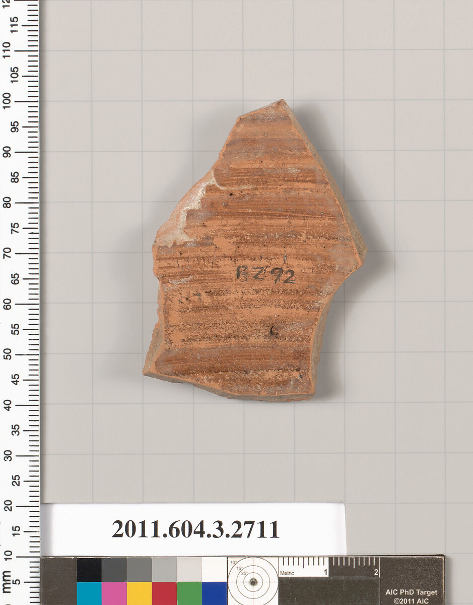 Terracotta fragment of an olpe (jug), Terracotta, Greek, Attic
