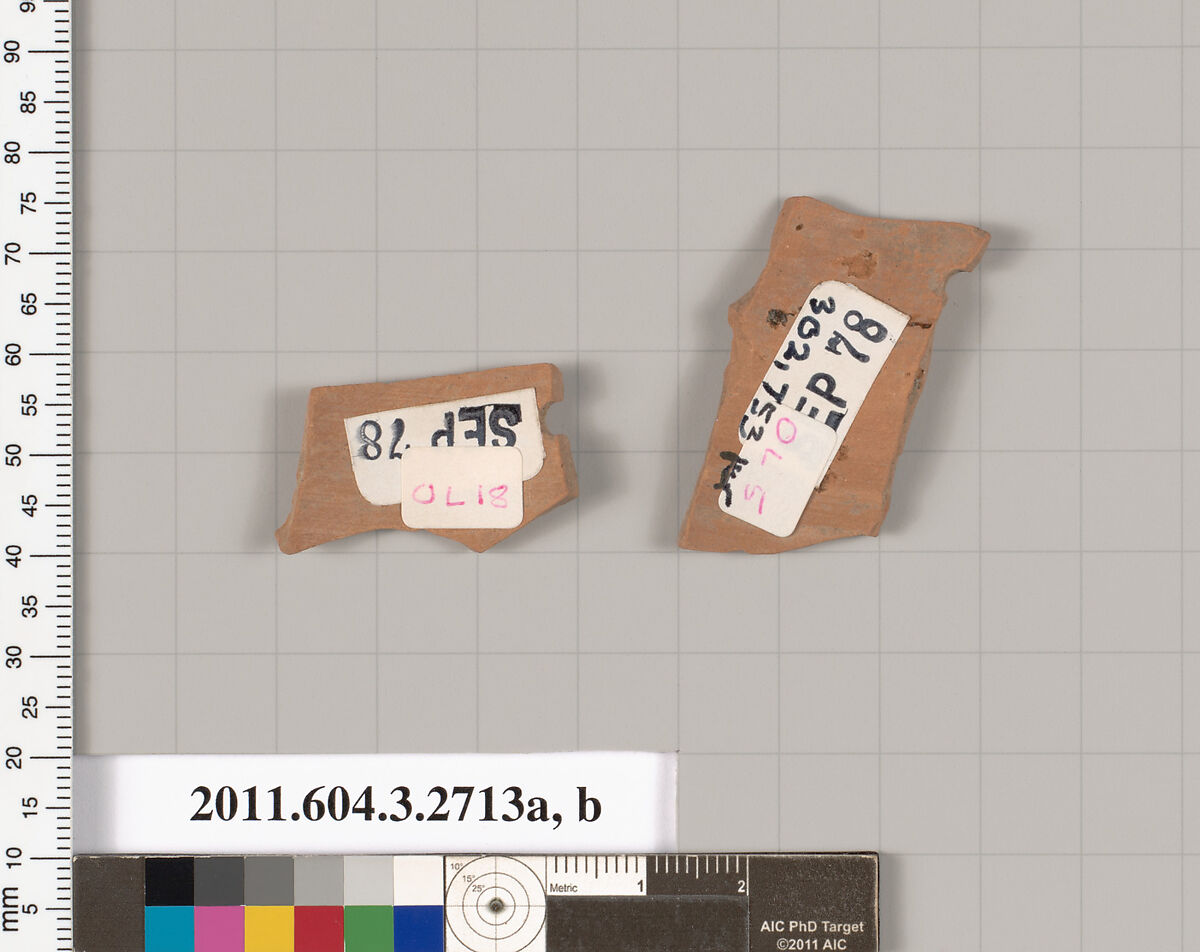 Terracotta fragments of an olpe (jug), Terracotta, Greek, Attic
