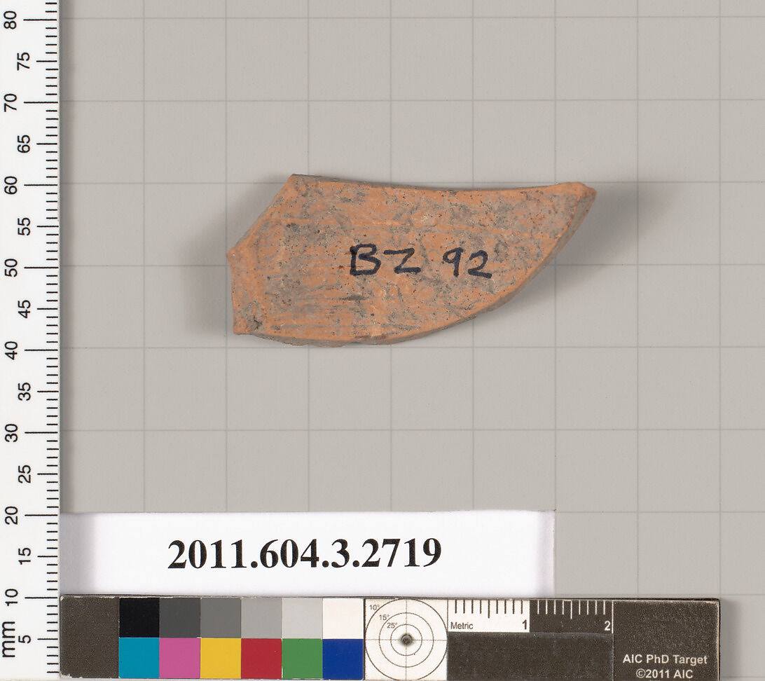 Terracotta fragment of an oinochoe (jug) or olpe (jug), Terracotta, Greek, Attic