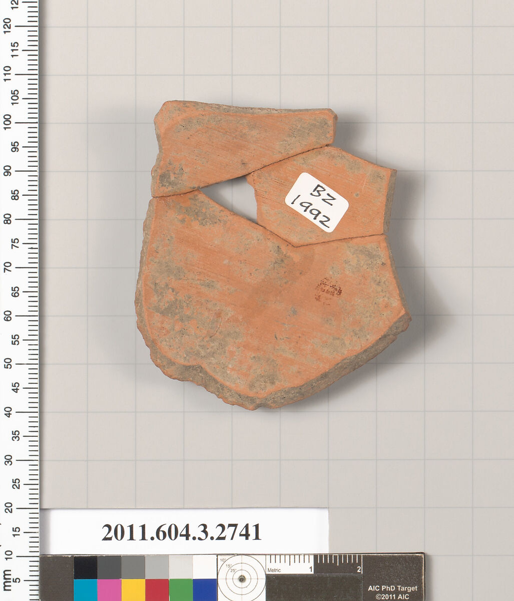 Terracotta fragment of an oinochoe (jug) or olpe (jug), Terracotta, Greek, Attic