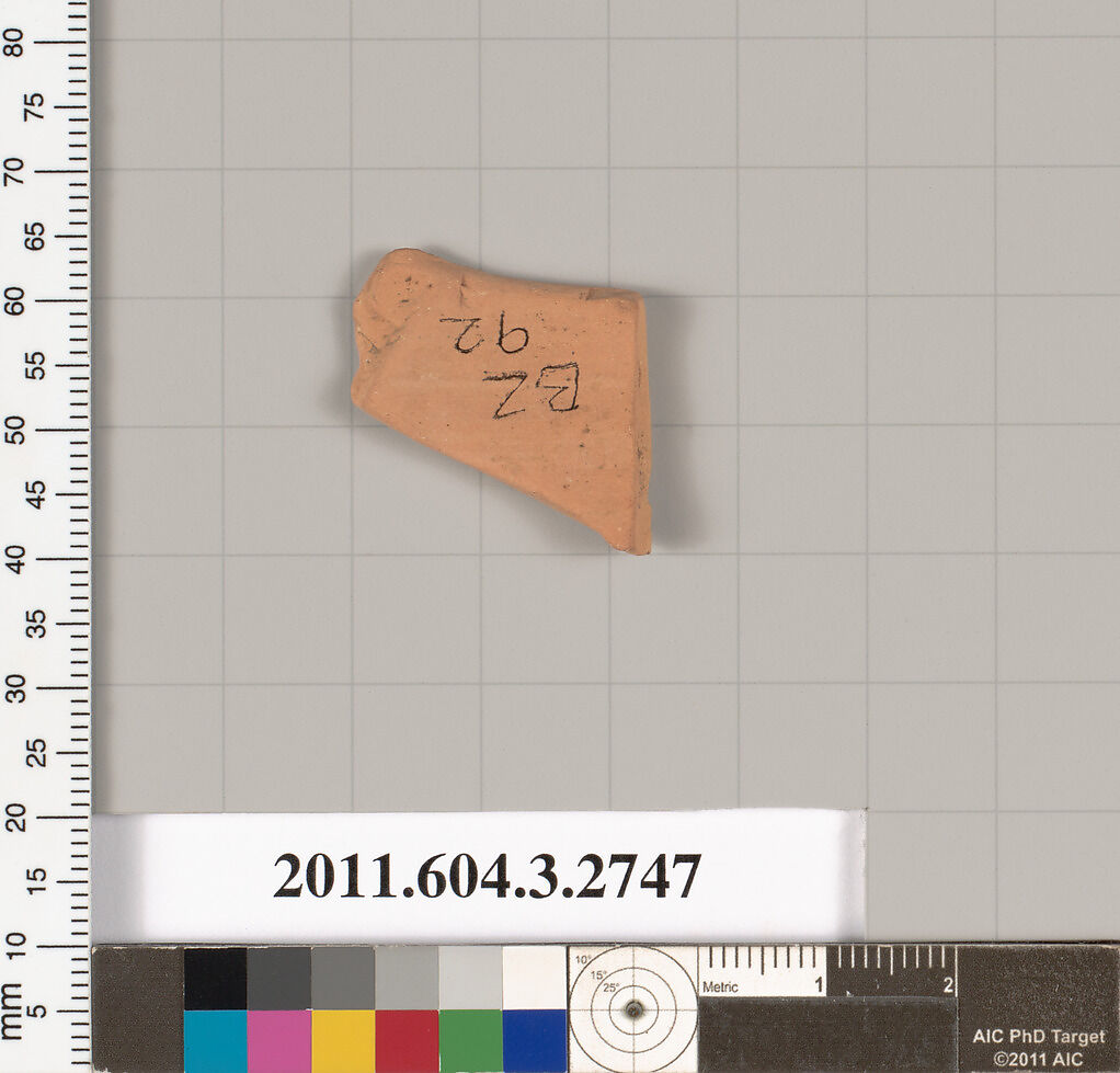Terracotta fragment of an oinochoe (jug) or olpe (jug), Terracotta, Greek, Attic