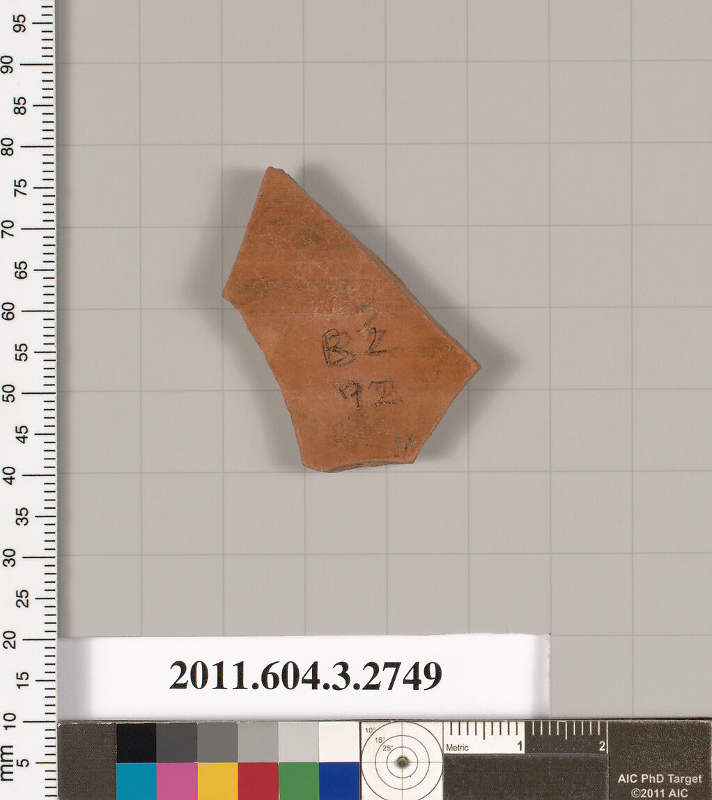 Terracotta fragment of an oinochoe (jug) or olpe (jug), Terracotta, Greek, Attic
