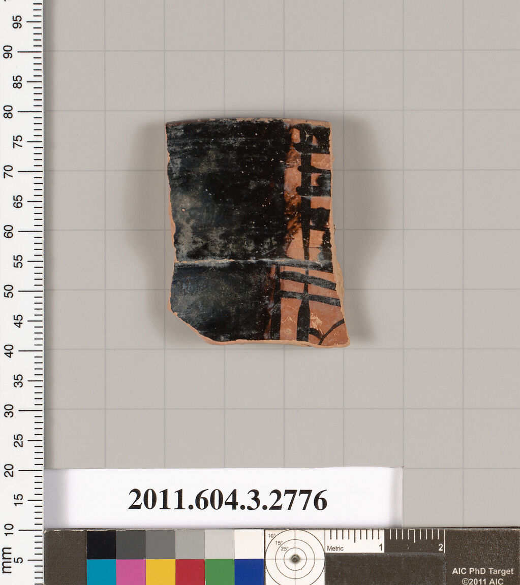 Terracotta fragment of an olpe (jug), Terracotta, Greek, Attic 