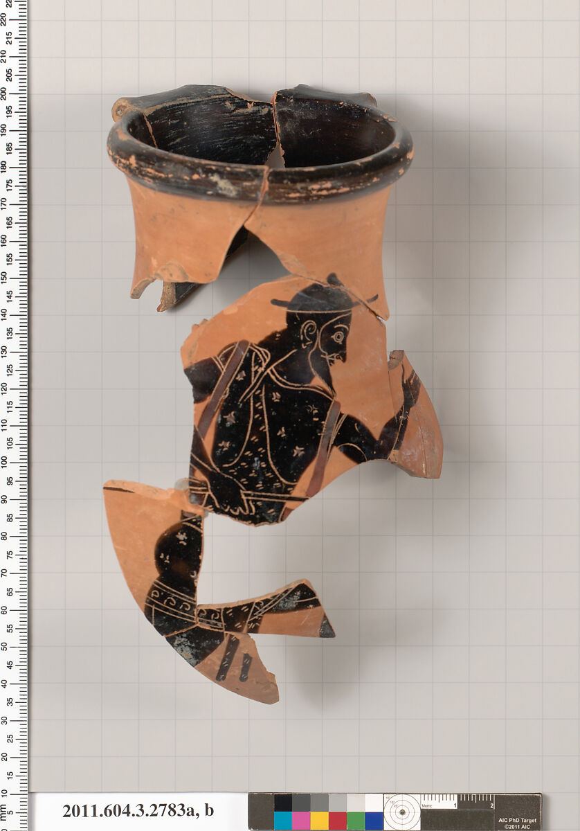 Terracotta fragments of an olpe (jug), Terracotta, Greek, Attic 