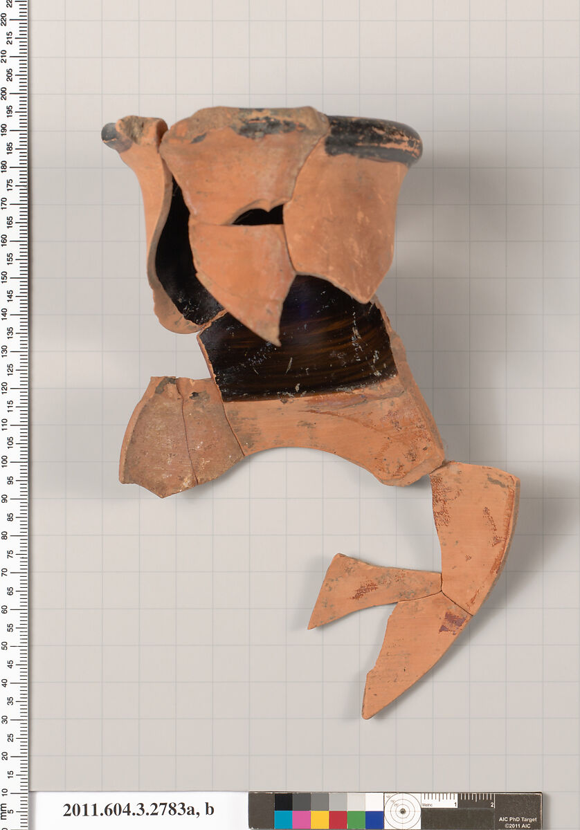 Terracotta fragments of an olpe (jug), Terracotta, Greek, Attic