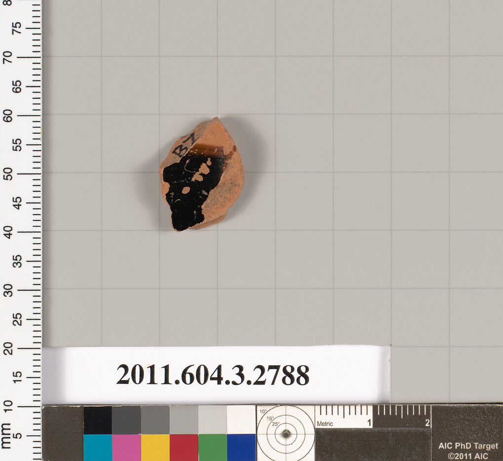 Terracotta fragment of an olpe (jug), Terracotta, Greek, Attic