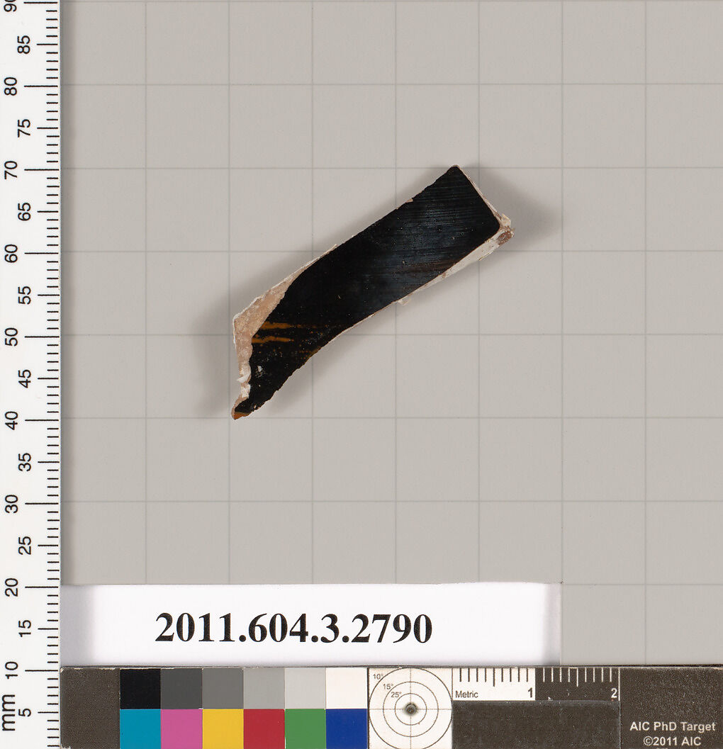 Terracotta fragment of an olpe (jug), Terracotta, Greek, Attic