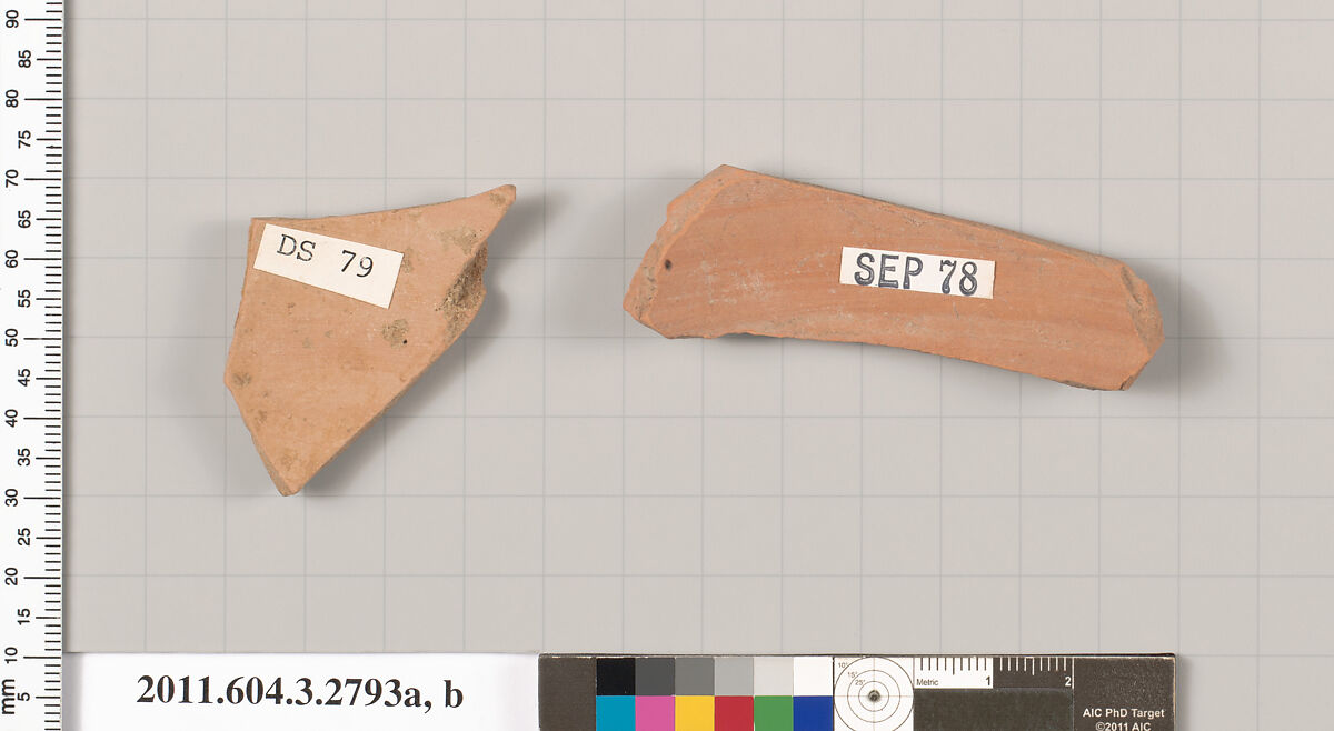 Terracotta fragments of oinochoai (jugs) or olpai (jugs), Terracotta, Greek, Attic