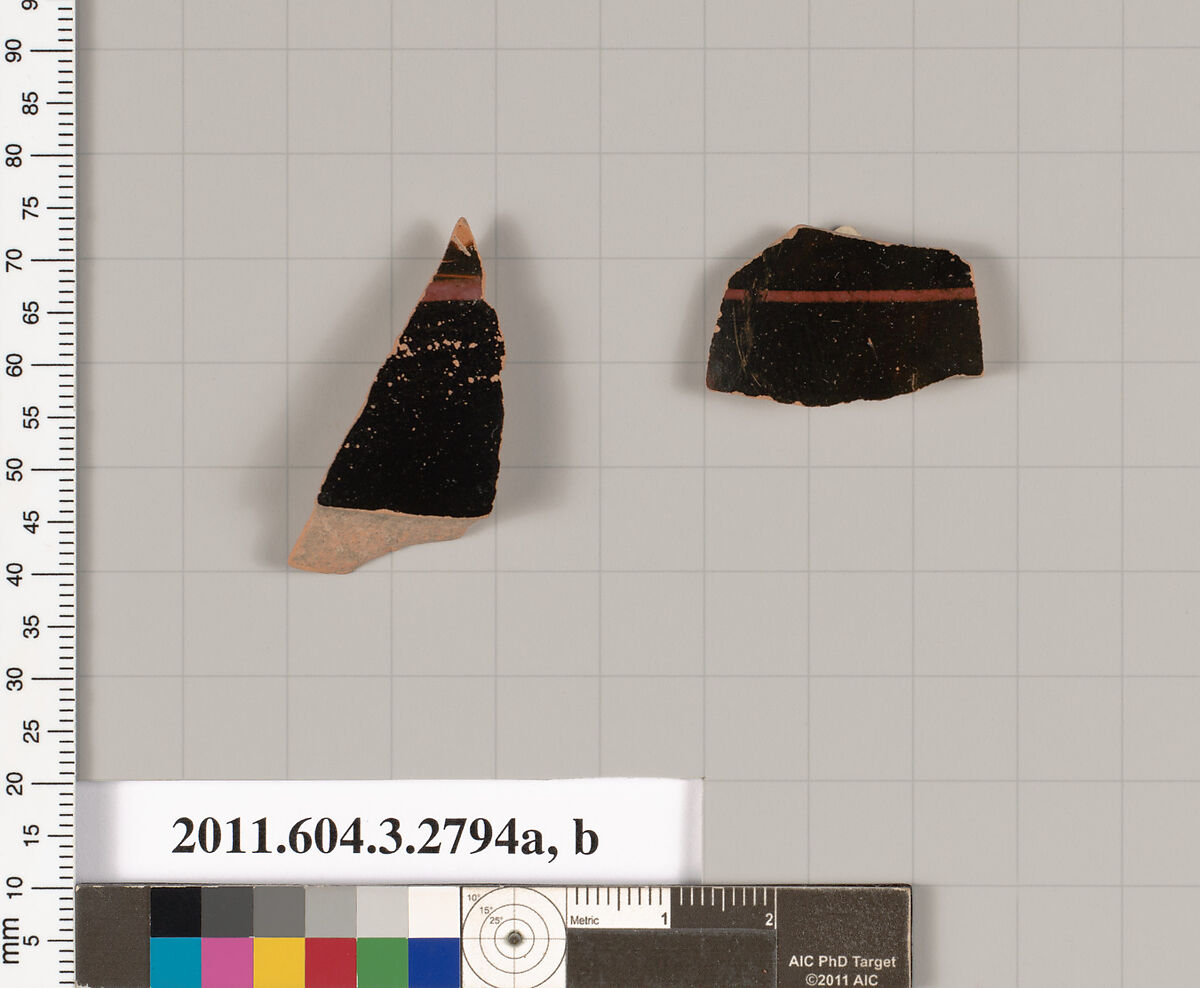 Terracotta fragments of oinochoai (jugs) or olpai (jugs), Terracotta, Greek, Attic 