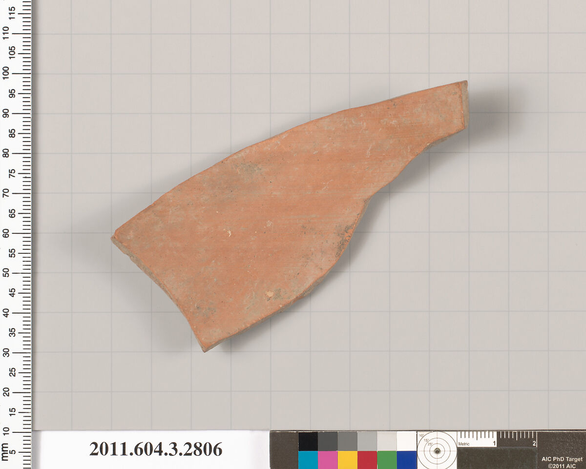 Terracotta fragment of an oinochoe (jug) or olpe (jug), Terracotta, Greek, Attic