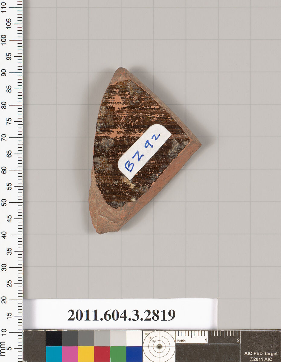 Terracotta fragment of an undetermined shape, Terracotta, Greek, Attic