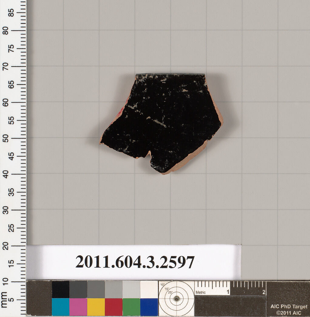 Terracotta rim fragment of a kylix (drinking cup), Terracotta, Greek, Attic