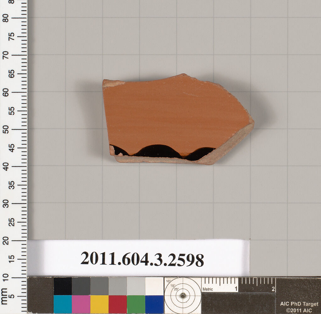 Terracotta fragment of a kylix: band-cup (drinking cup), Terracotta, Greek, Attic