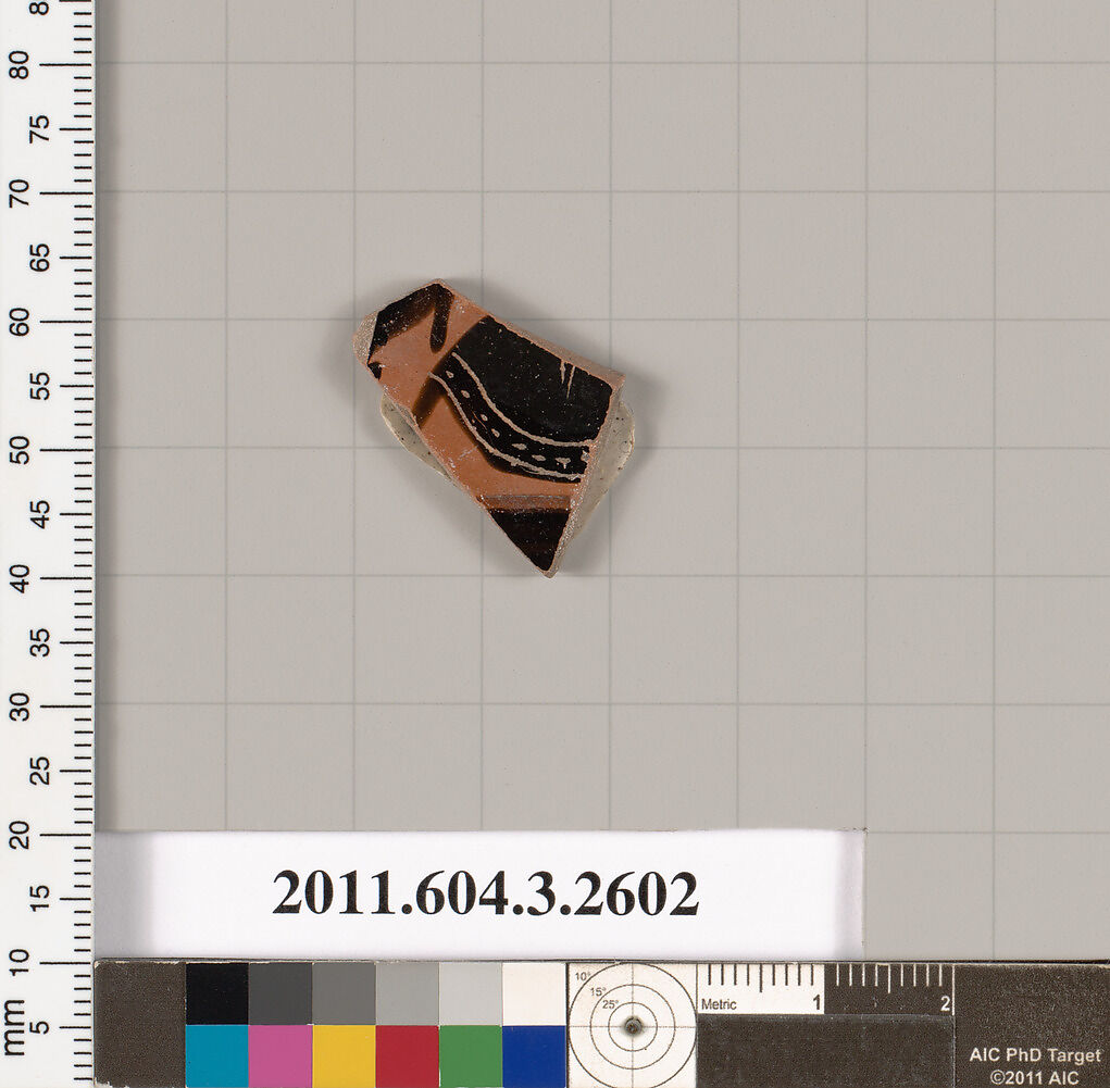 Terracotta fragment of a kylix: Band cup (drinking cup)?, Terracotta, Greek, Attic 