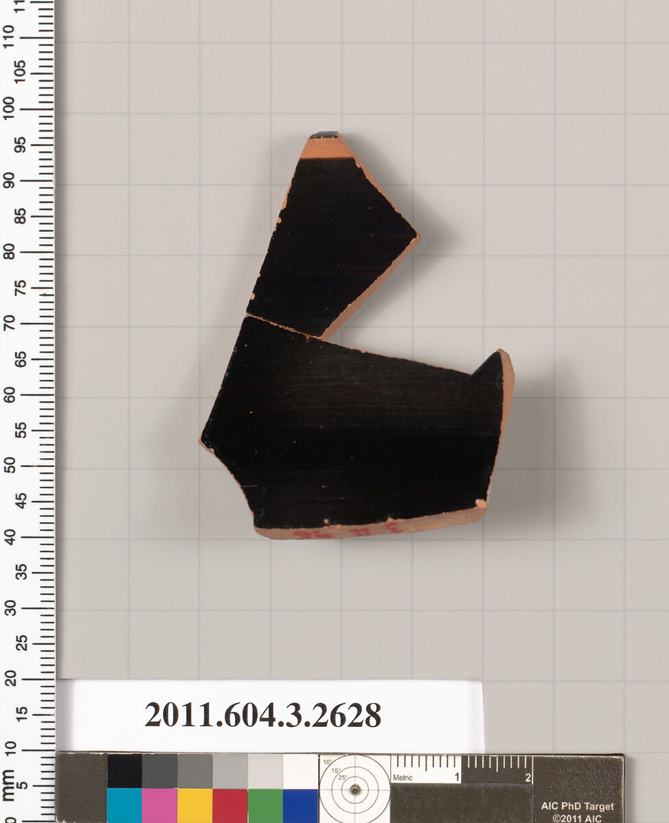 Terracotta fragment of a kylix (drinking cup), Terracotta, Greek, Attic