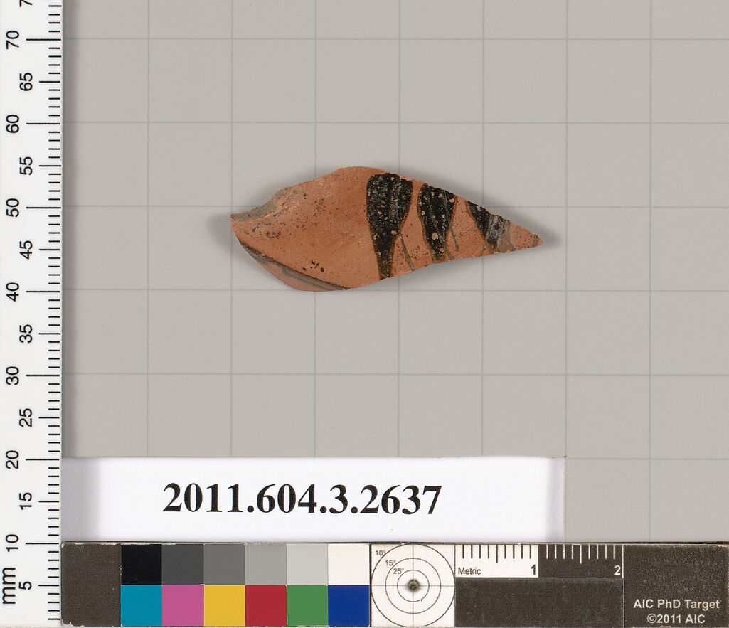 Terracotta fragment of a lekythos (oil flask), Terracotta, Greek, Attic