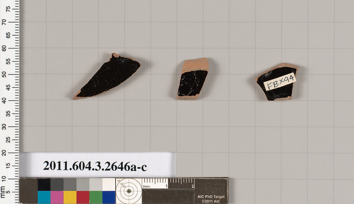 Terracotta fragments of kylikes (drinking cups), Terracotta, Greek, Attic