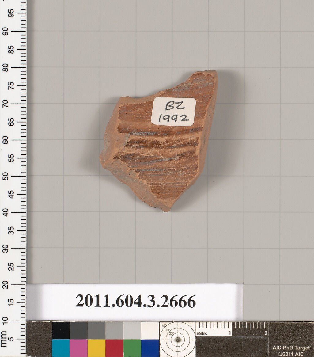 Terracotta fragment of an olpe (jug), Terracotta, Greek, Attic