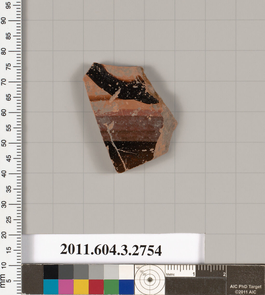 Terracotta fragment of a closed shape, Terracotta, Greek, Attic 