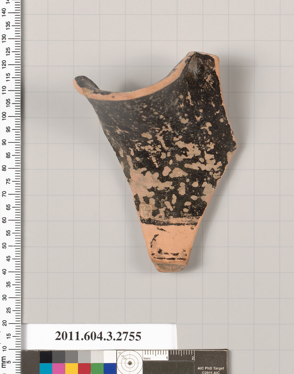 Terracotta fragment of a trefoil oinochoe (jug), Terracotta, Greek, Attic 