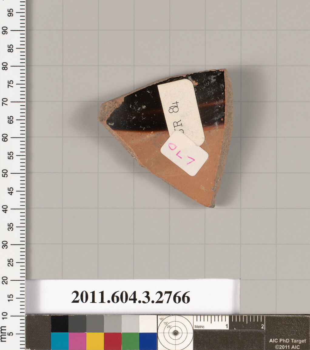 Terracotta fragment of an olpe (jug), Terracotta, Greek, Attic