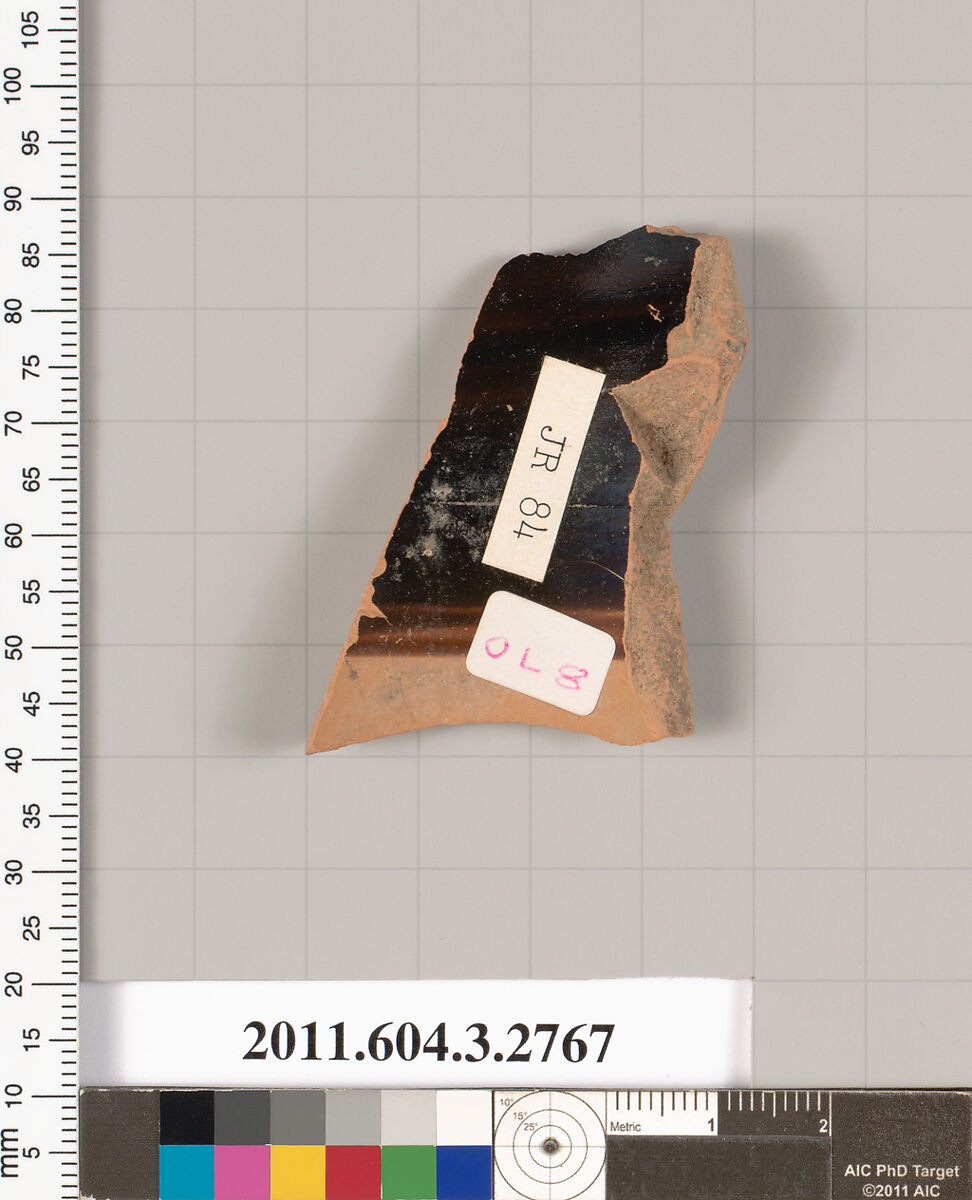 Terracotta fragment of an olpe (jug), Terracotta, Greek, Attic