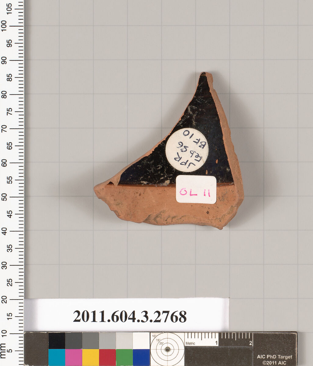 Terracotta fragment of an olpe (jug), Terracotta, Greek, Attic