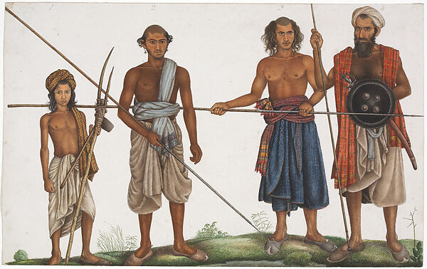 Four tribesmen, Master of the Company Portraits (active in Delhi 1810–40), Opaque watercolor on paper, India (Delhi region, Haryana) 