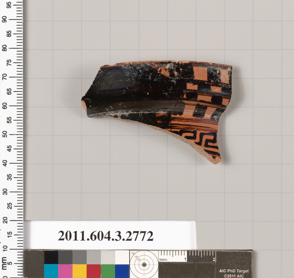 Terracotta fragment of an olpe (jug), Terracotta, Greek, Attic 