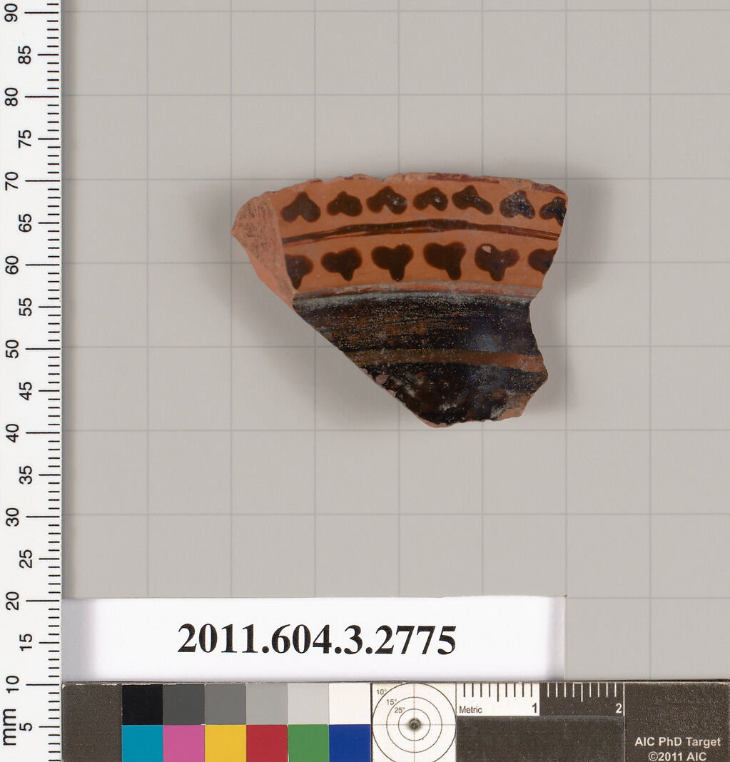 Terracotta fragment of an olpe (jug), Terracotta, Greek, Attic 