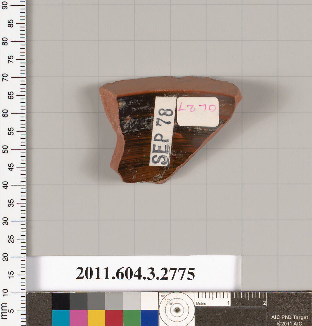 Terracotta fragment of an olpe (jug), Terracotta, Greek, Attic