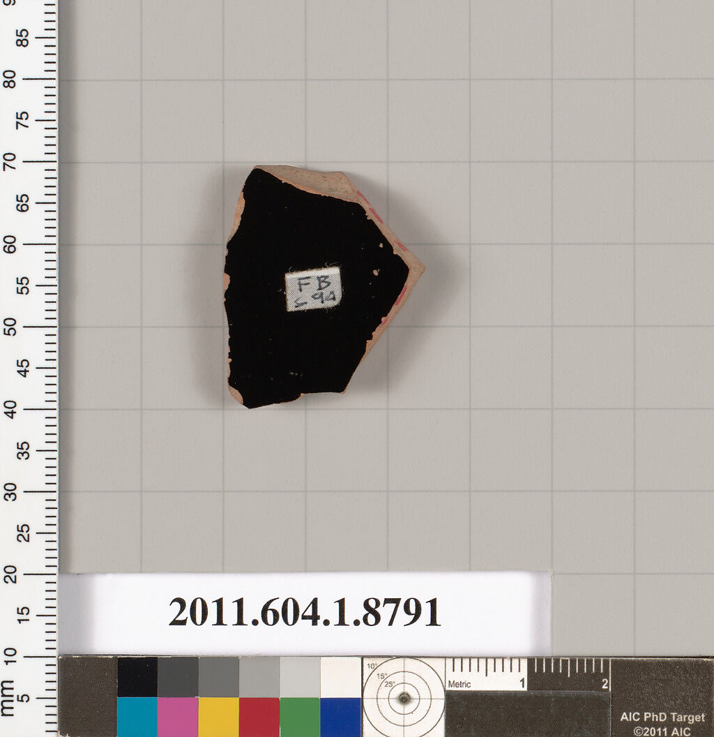 Terracotta fragment of a kylix (drinking cup), Attributed to Douris [DvB], Terracotta, Greek, Attic