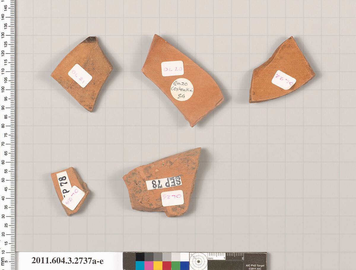 Terracotta fragments of a trefoil olpe (jug), Attributed to the Manner of the Gorgon Painter [Clark], Terracotta, Greek, Attic