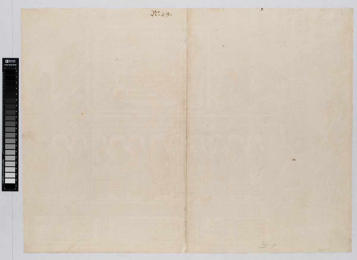 The Upper Section of the Right Portal, with the Inscription on a Stag Skin; a Frieze with Busts of Roman Emperors; and the Entablature of the Columns, from the Arch of Honor, proof, dated 1515, printed 1517-18, Albrecht Dürer (German, Nuremberg 1471–1528 Nuremberg), Woodcut and letterpress