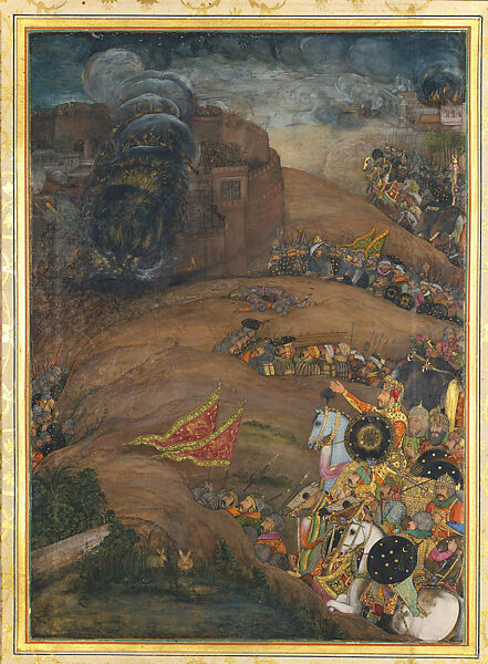 Nasiri Khan Directing the Siege of Qandahar, May 1631: Folio from the Windsor Padshahnama, Payag (Indian, active ca. 1591–1658), Opaque watercolor, ink and gold on paper, India (Mughal court at Agra) 