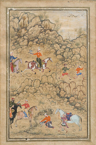 Prince Akbar and Noblemen Hawking, Probably Accompanied by His Guardian Bairam Khan

