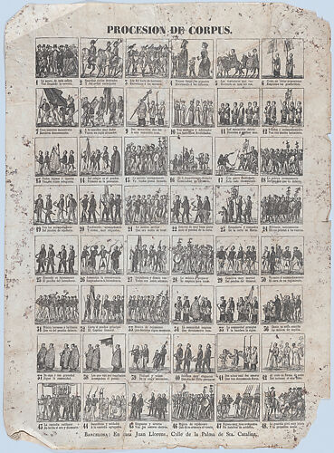 Broadside with 48 scenes illustrating the procession of the Corpus Christi