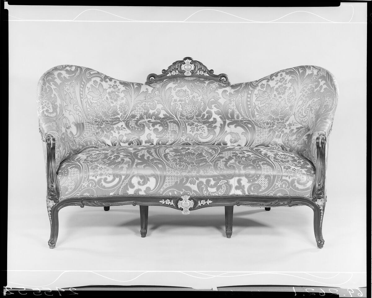 Sofa, Auguste-Emile Rinquet-Leprince (1801–1886), Applewood or pearwood, ebonized walnut, beech, gilt-bronze mounts; original under upholstery and show cover, American or French