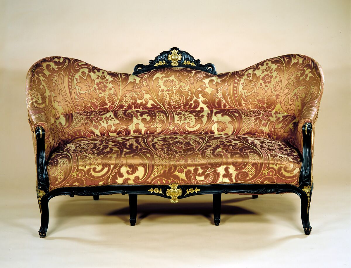 Sofa, Auguste-Emile Rinquet-Leprince (1801–1886), Applewood or pearwood, ebonized walnut, beech, gilt-bronze mounts; original under upholstery and show cover, American or French 