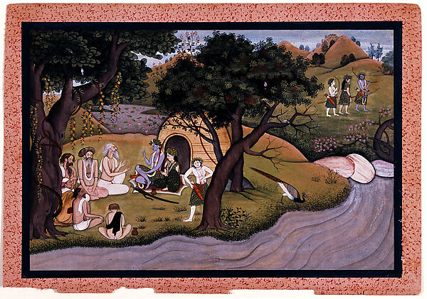 Ascetics in the Dandaka Forest Asking for Protection: Folio from a Ramayana Series, First generation after Manaku and Nainsukh, Opaque watercolor on paper, India (Guler, Himachal Pradesh) 