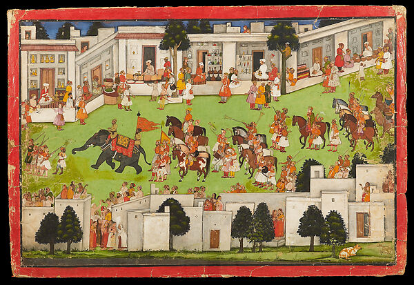 Marriage procession in a bazaar; from a Ramayana or Bhagavata