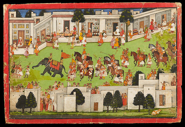 Marriage procession in a bazaar; from a Ramayana or Bhagavata Purana series