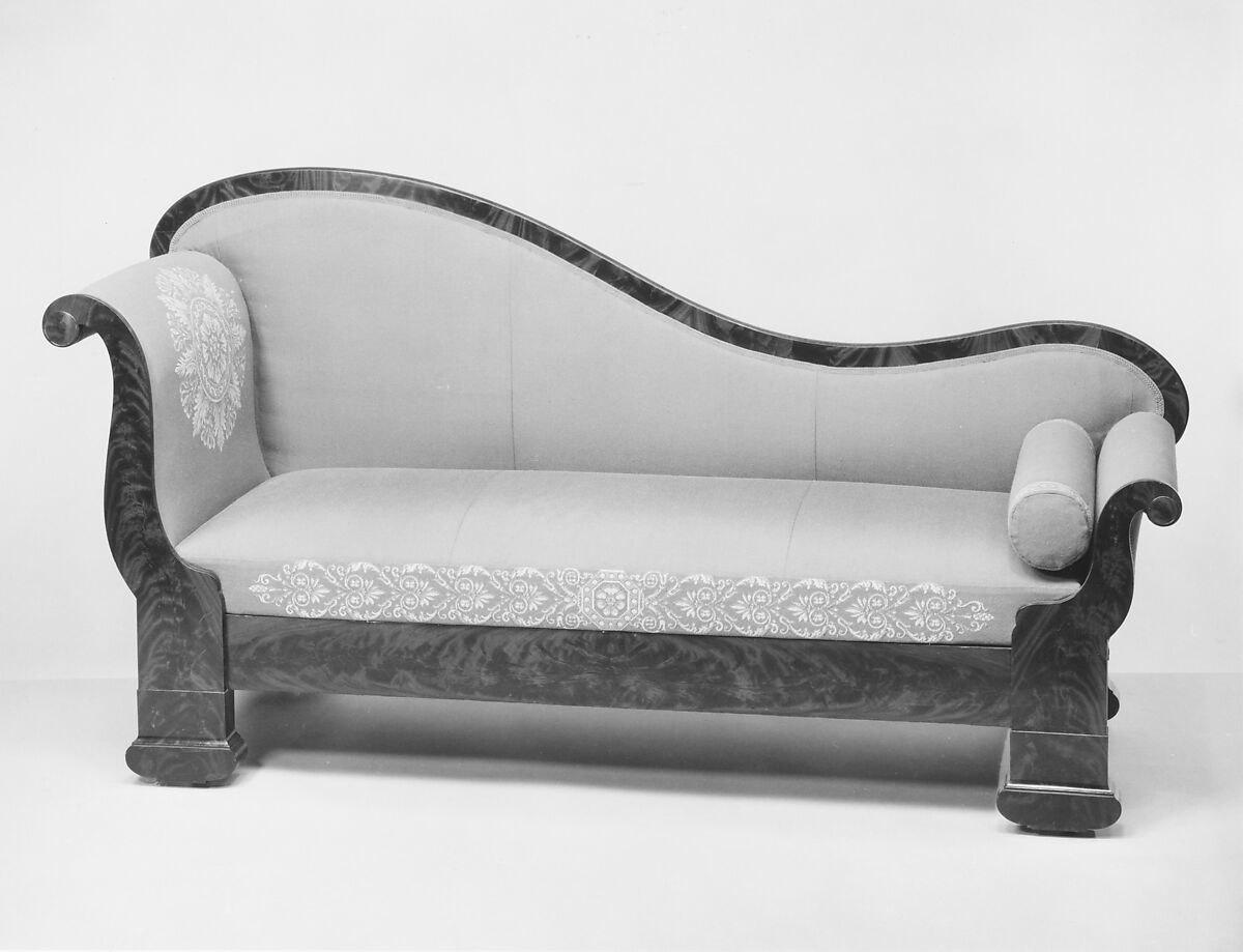 Couch, Attributed to the Workshop of Duncan Phyfe (American (born Scotland), near Lock Fannich, Ross-Shire, Scotland 1768/1770–1854 New York), Mahogany, mahogany veneer, pine, ash, modern upholstery, American