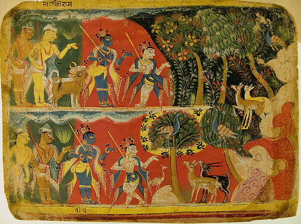 Krishna and Balarama Taking the Cattle to Graze: Folio from a Bhagavata Purana Manuscript, Masters of the Dispersed Bhagavata Purana Painter B, Ink and opaque watercolor on paper, India (Gujarat, probably Patan) 
