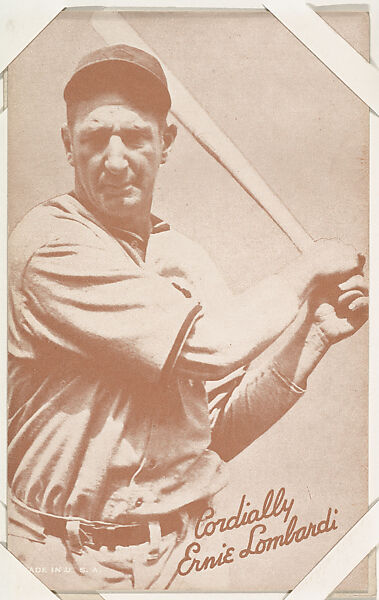 Ernie Lombardi from Salutations Baseball Exhibits series (W462), Exhibit Supply Company, Commercial color photolithograph 