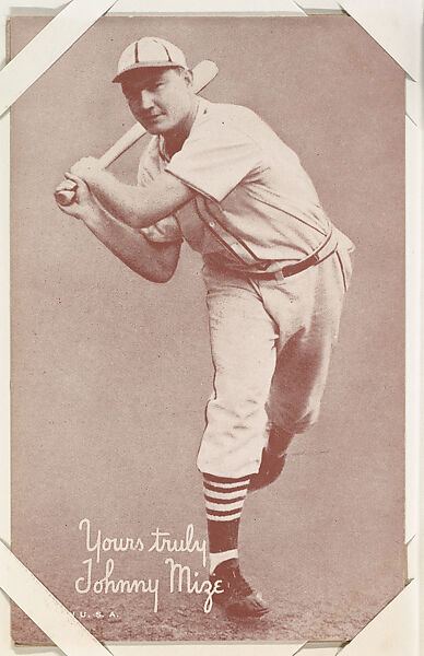 Johnny Mize from Salutations Baseball Exhibits series (W462), Exhibit Supply Company, Commercial color photolithograph 