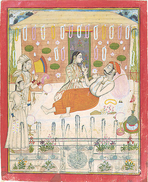 Maharana Amar Singh II at Ease in His Garden, Attributed to Stipple Master (Indian, active ca. 1690–1715), Opaque watercolor and ink on paper, India (Udaipur, Mewar, Rajasthan) 