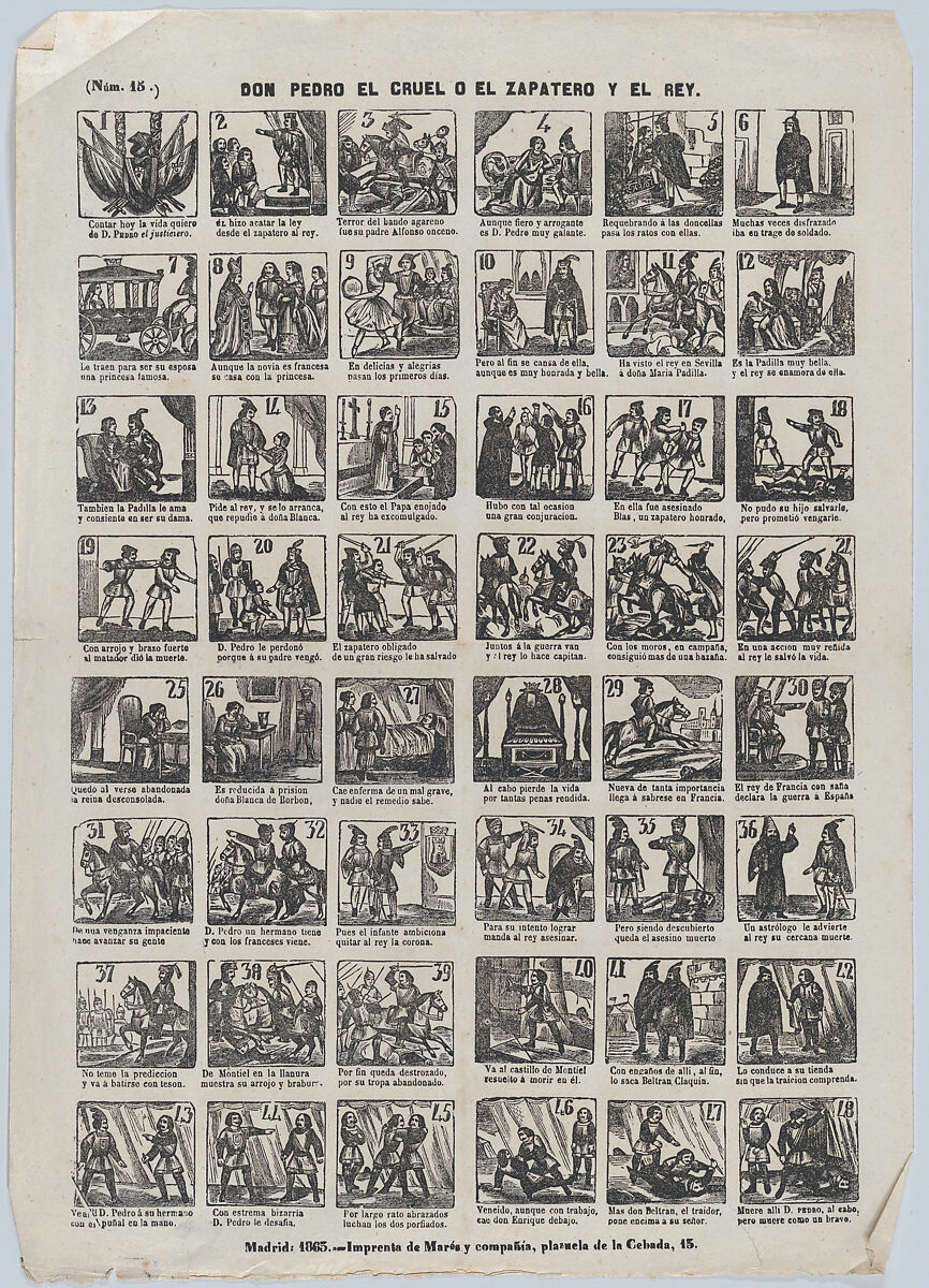 José María Marés | Broadside with 48 scenes depicting the story of Don ...