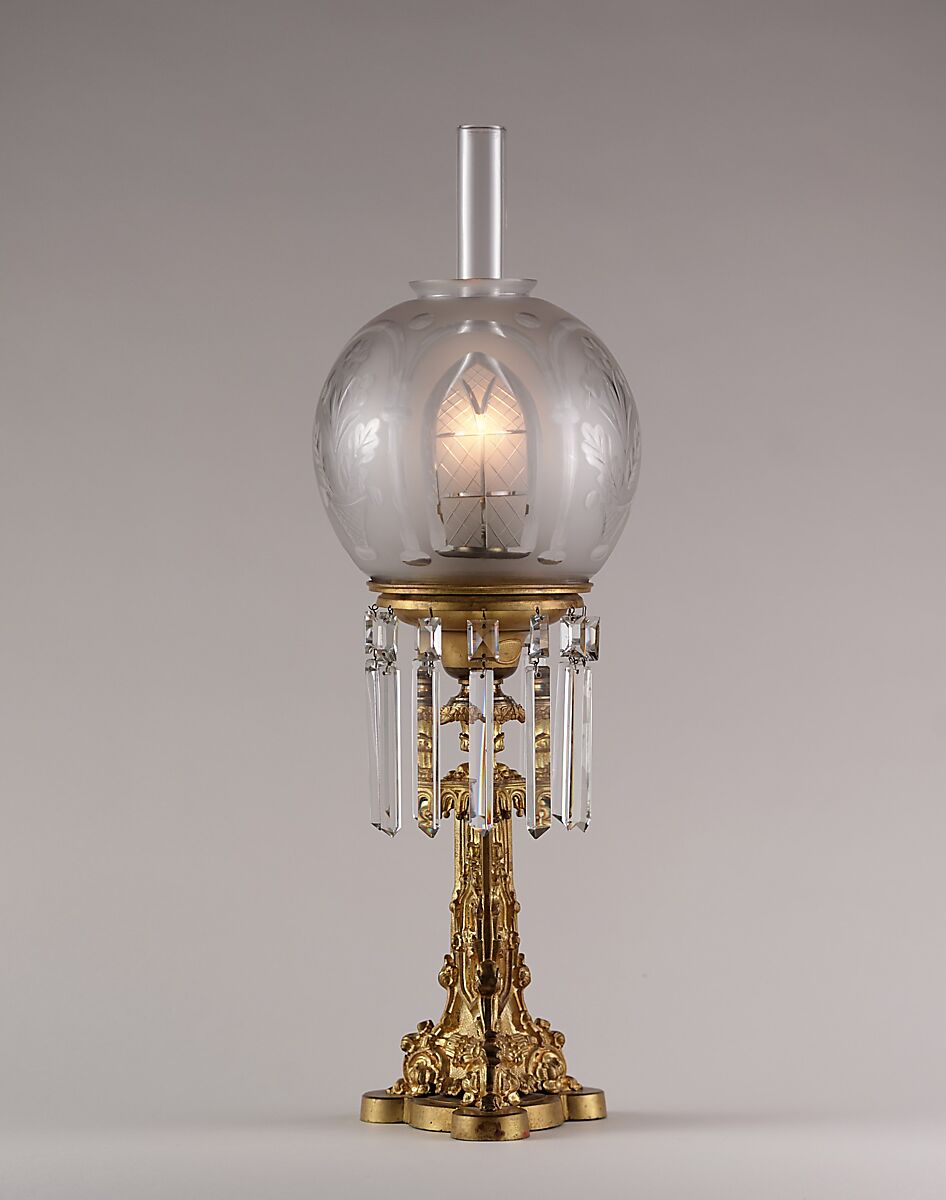 Solar Lamp, Cornelius and Son, Gilt bronze, glass, American 